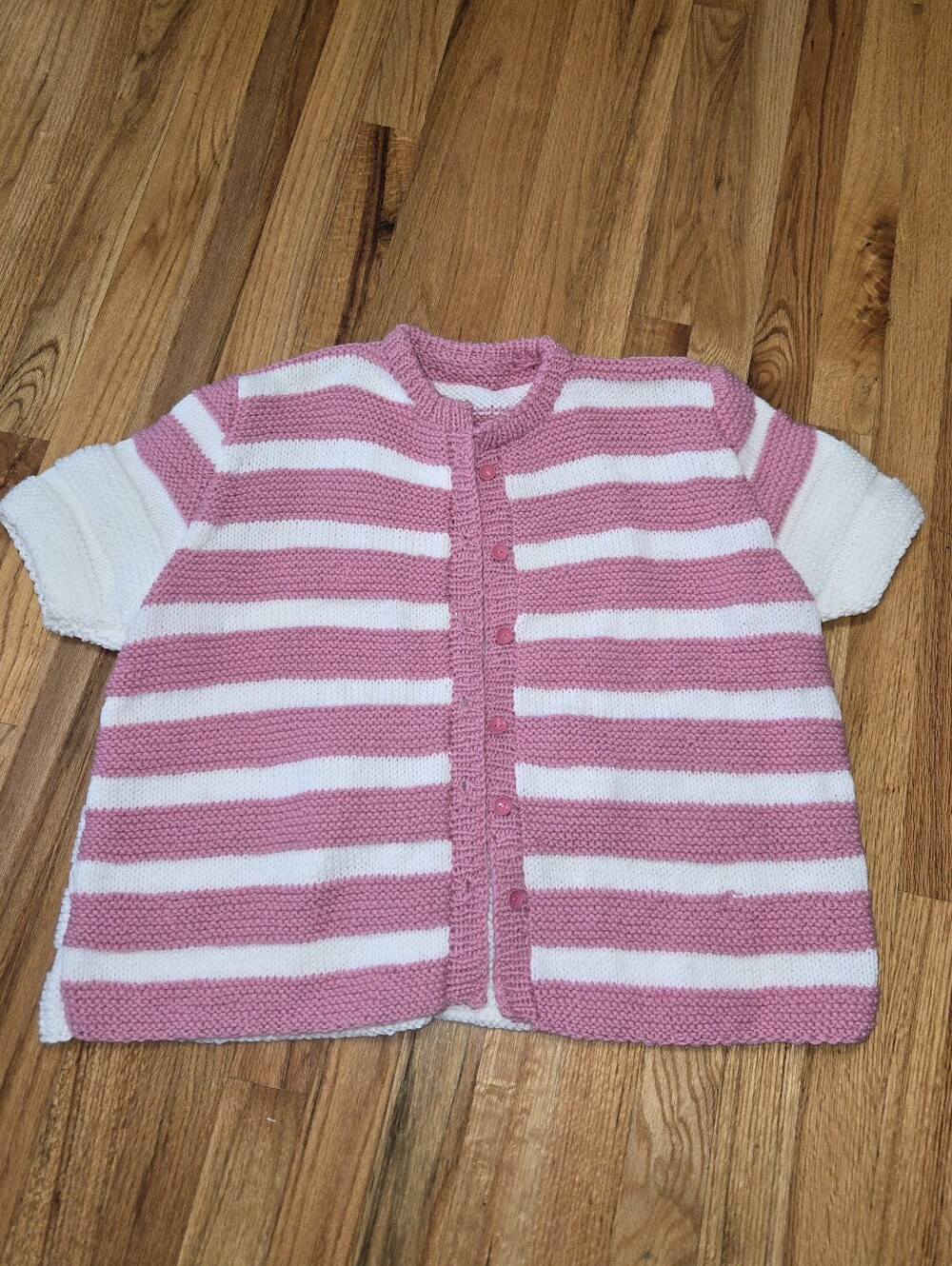 Handmade Pink & White Striped Knit Button-Front Cardigan